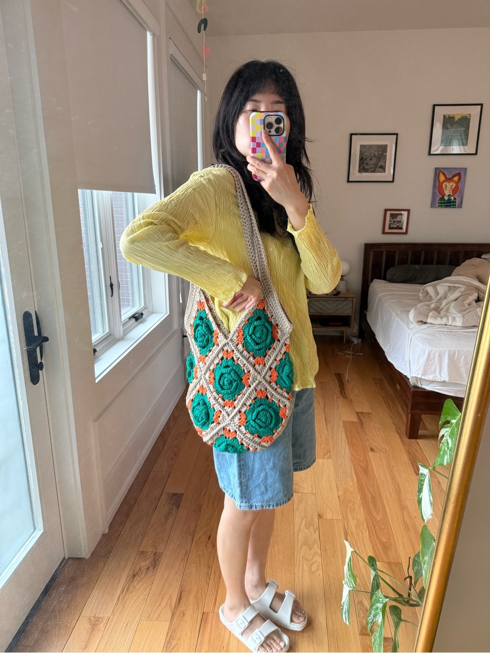 Morocco Handcrafted Crochet Tote Bag in Green & Cream